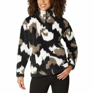 EDDIE BAUER Plush 1/4 Zip Fleece Sweatshirt Black Camo